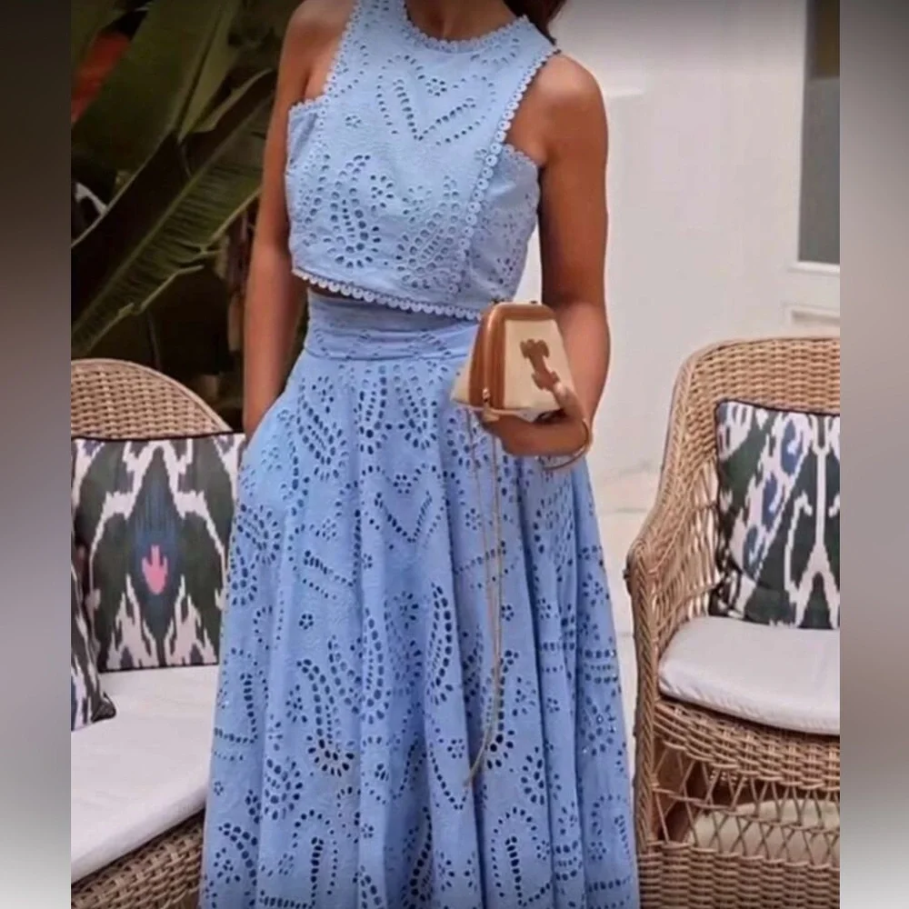 Elegant Black Eyelet Maxi Skirt and Top Set_5